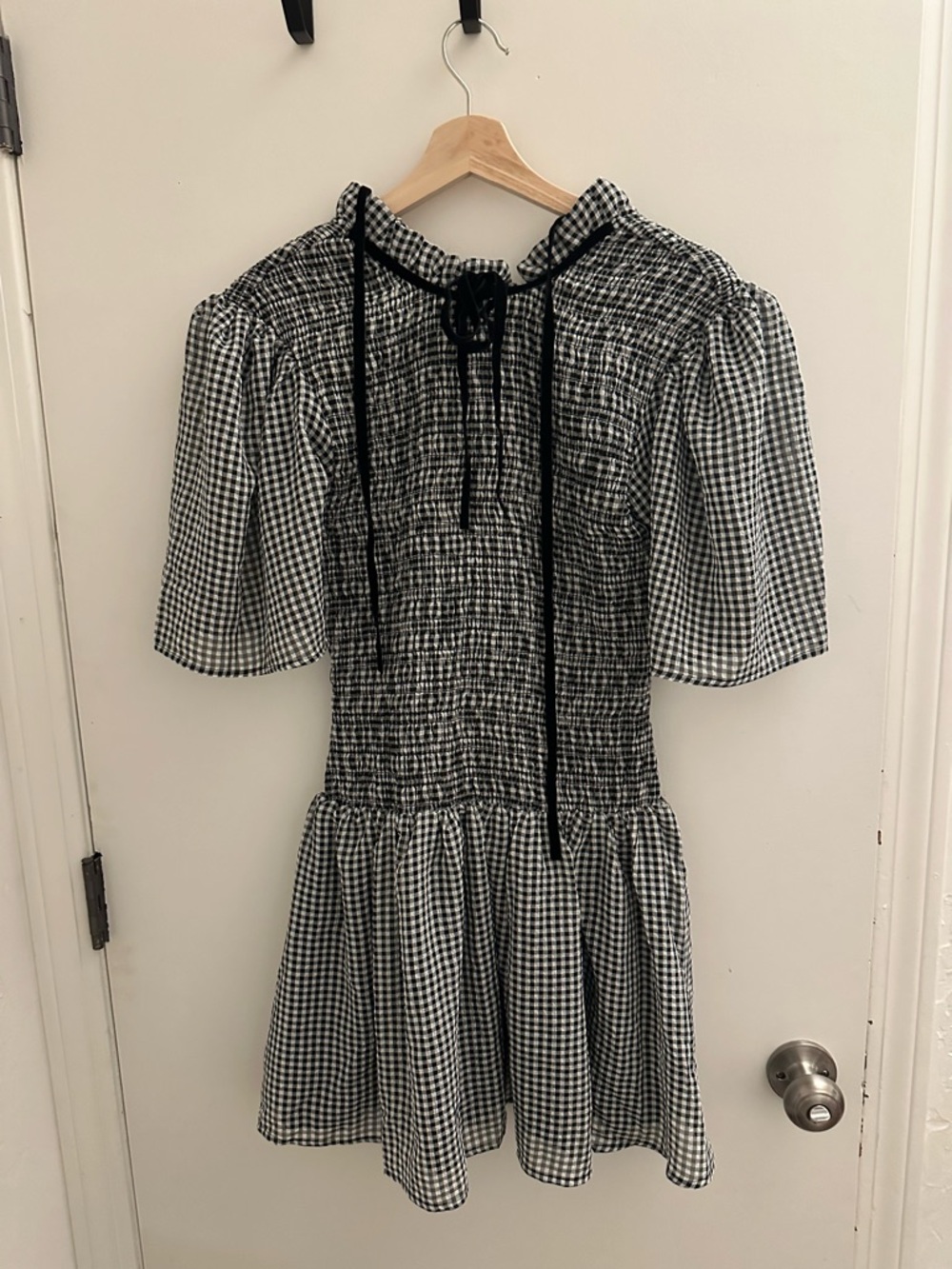 Ganni Gingham Smocked Mini Dress - Picture 3 of 6
